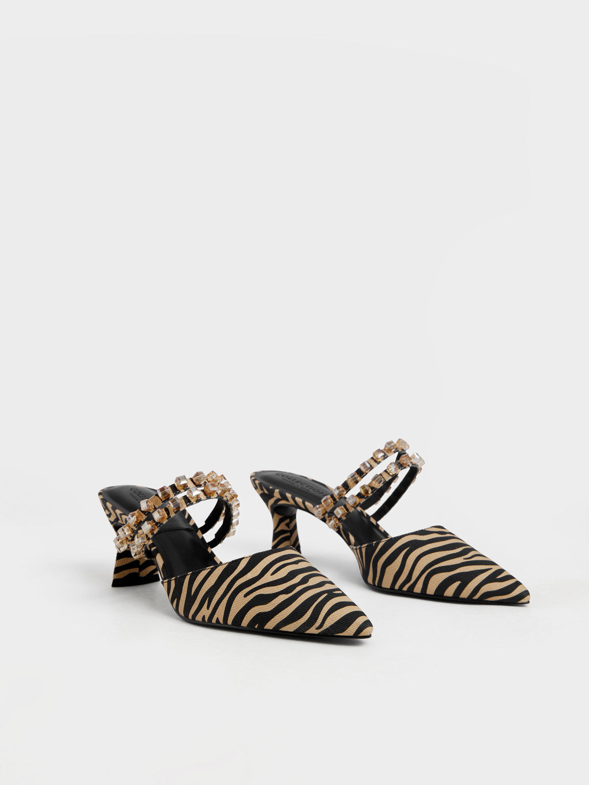 Gem-Embellished Printed Mule Pumps, Multi, hi-res