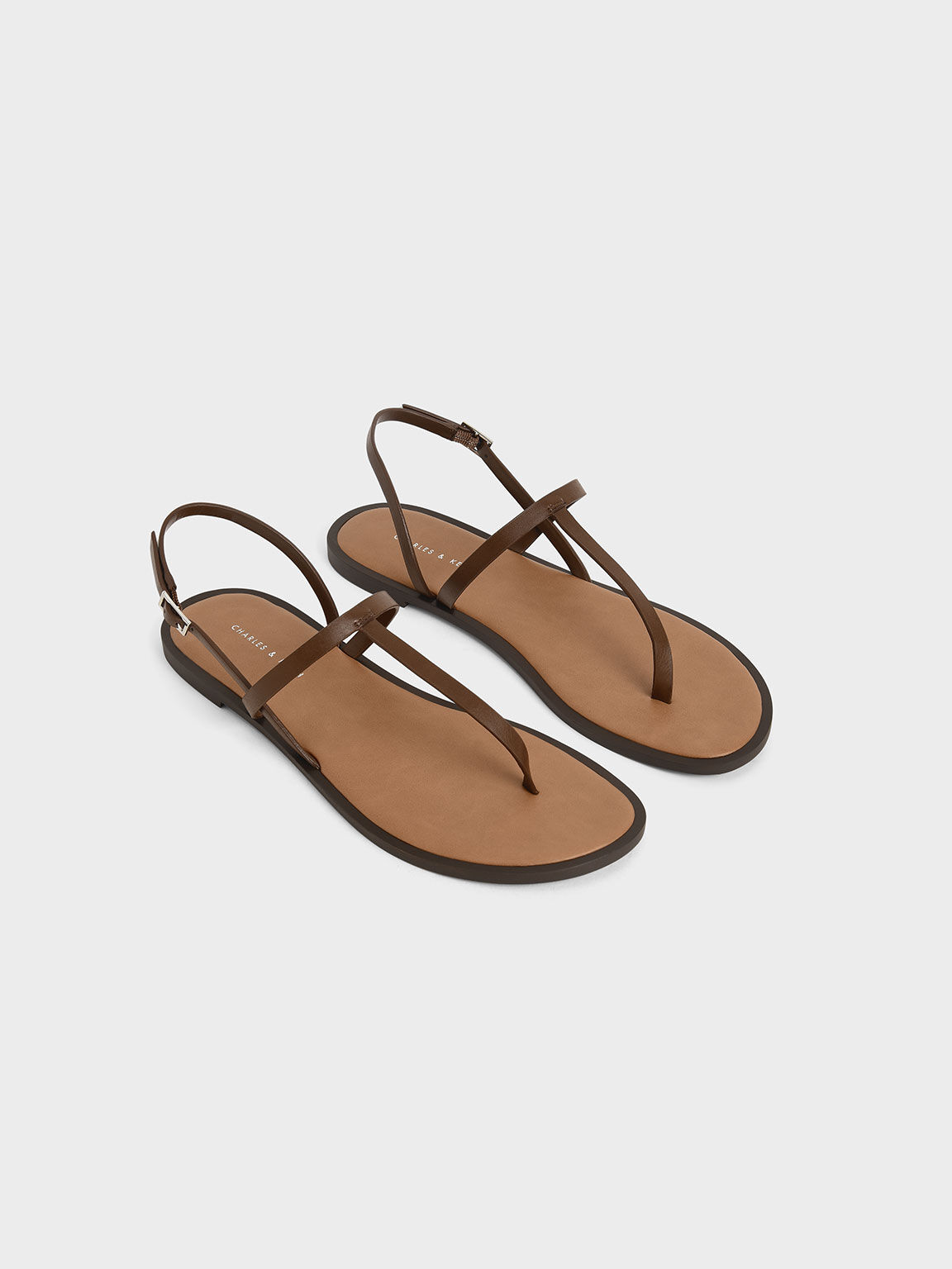 T-Bar Slingback Sandals, Brown, hi-res