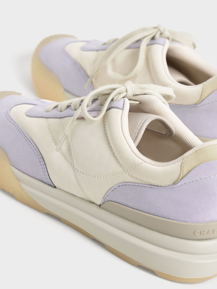 Microfibre & Nylon Low-Top Sneakers, Lilac, hi-res