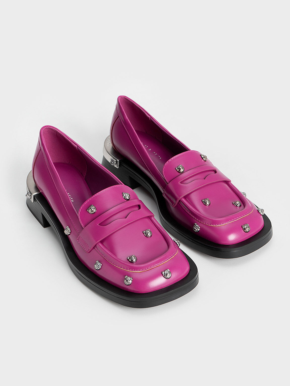 Lotso Studded Penny Loafers, Fuchsia, hi-res