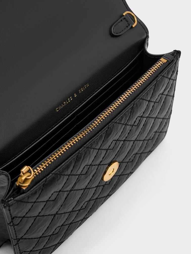 Duo Quilted Envelope Clutch, Jet Black, hi-res