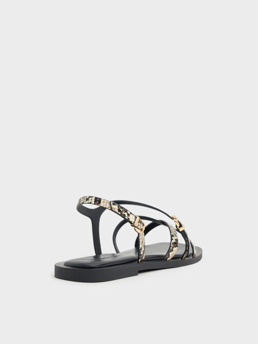 Snake-Print Crossover Slingback Sandals, Animal Print Natural, hi-res