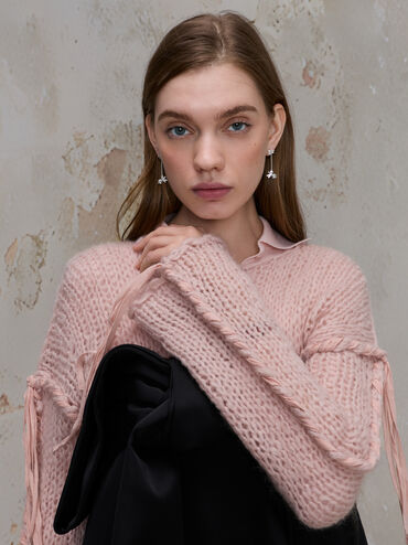 Athalia Gingerbread-Fairy Crystal-Star Drop Earrings, Silver, hi-res