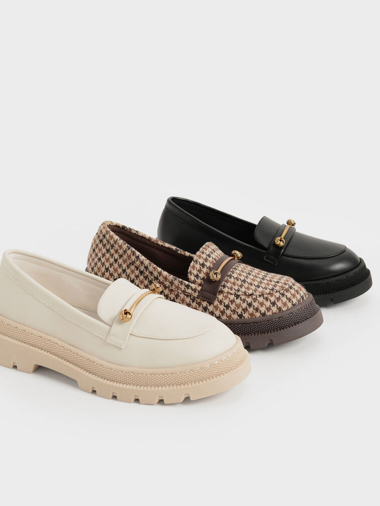 Girls' Metallic Accent Penny Loafers, Chalk, hi-res