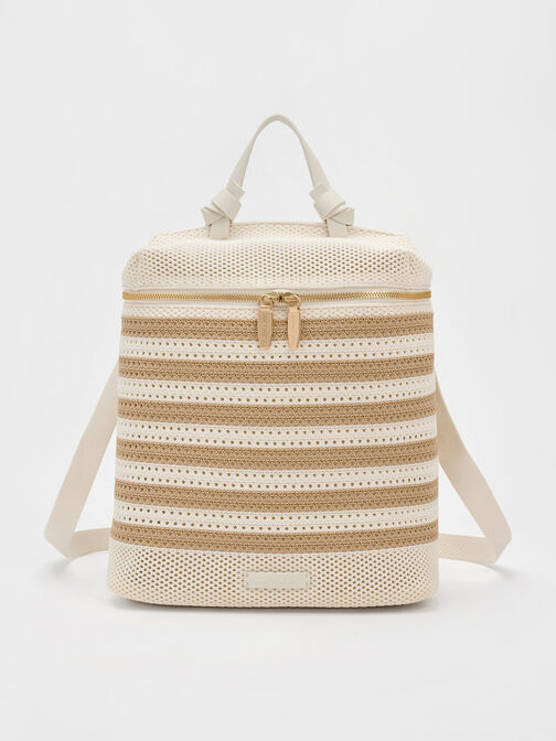 Ida Knitted Striped Backpack, Sand, hi-res
