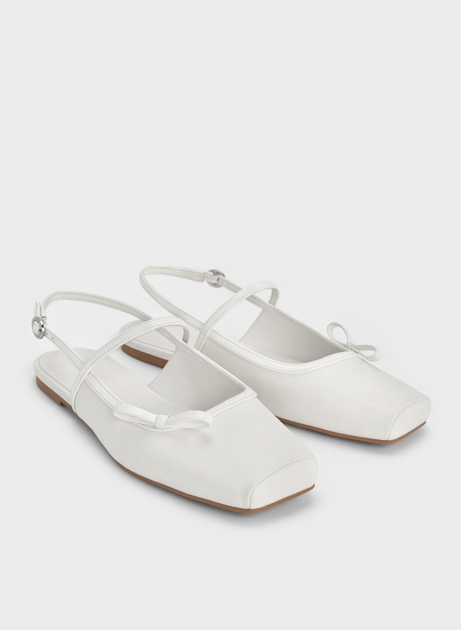 Merceditas planas slingback con lazo, Blanco, hi-res