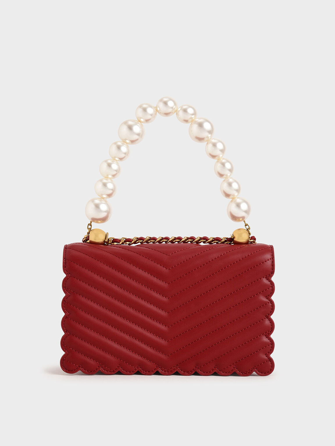 Beaded Handle Crossbody Bag, Red, hi-res