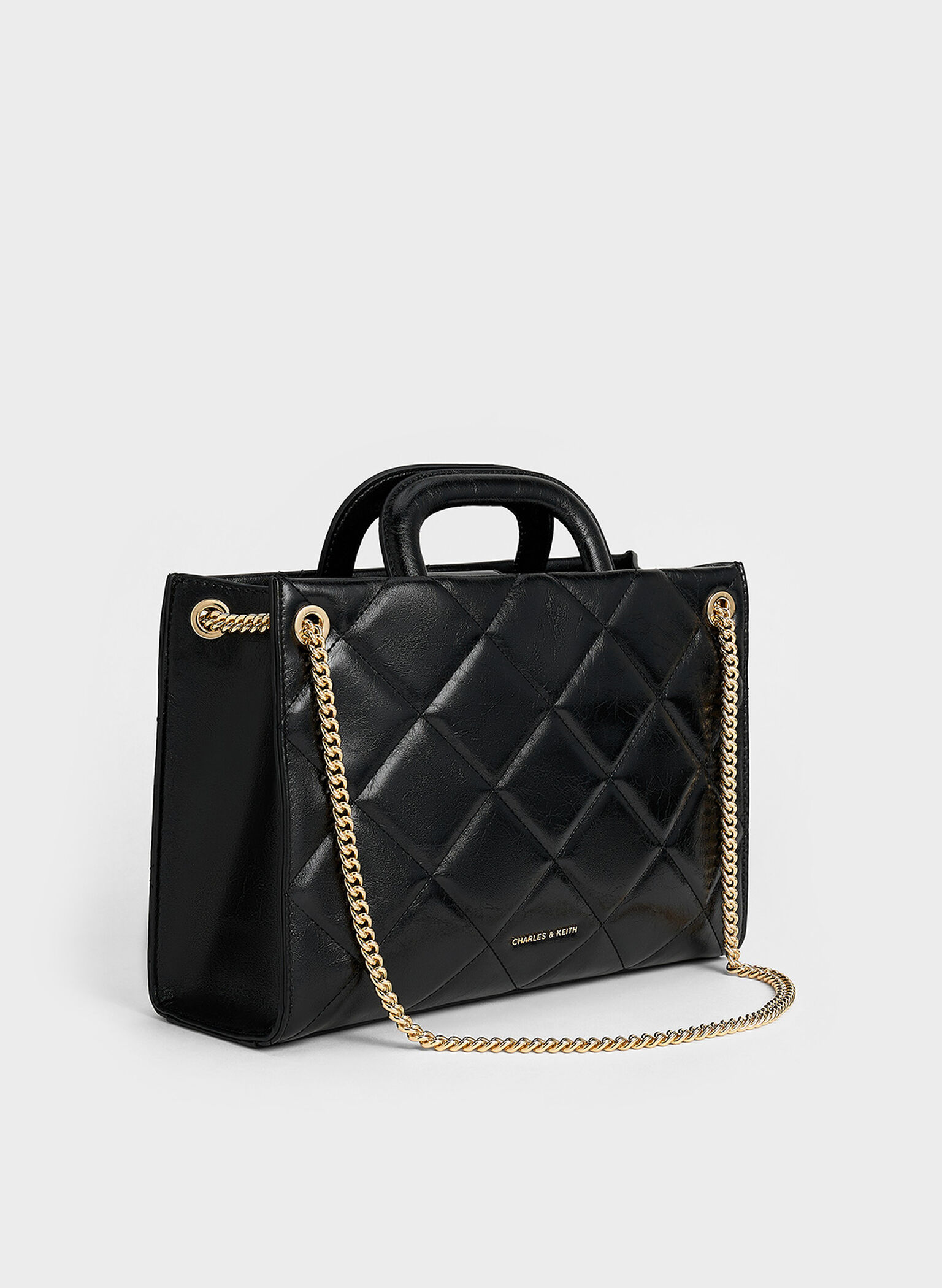 Bolso acolchado Apfra con asa de cadena, Negro, hi-res