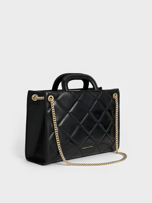 Apfra Quilted Chain-Handle Bag, Black, hi-res