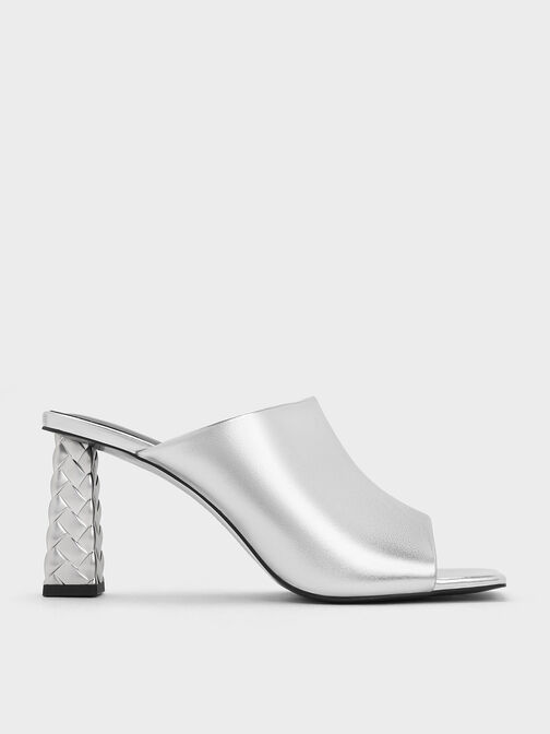 Open Toe Quilted Heel Mules, Silver, hi-res