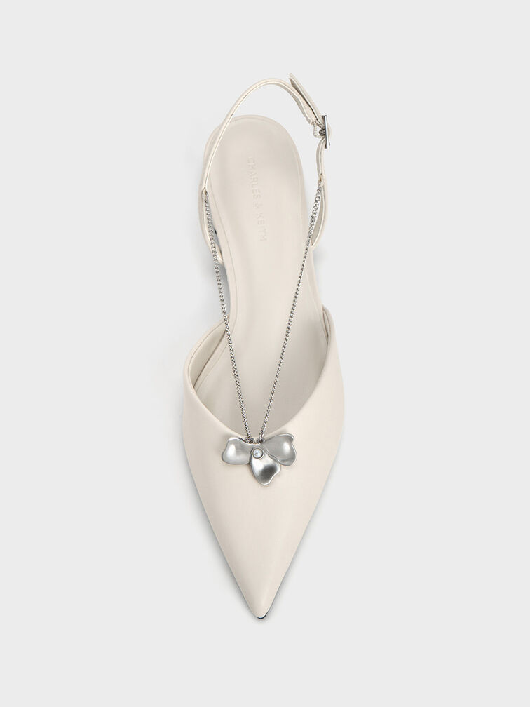 Flower-Accent Chain-Link Slingback Flats, Chalk, hi-res