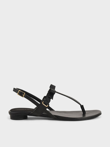Slingback Thong Sandals, Black, hi-res