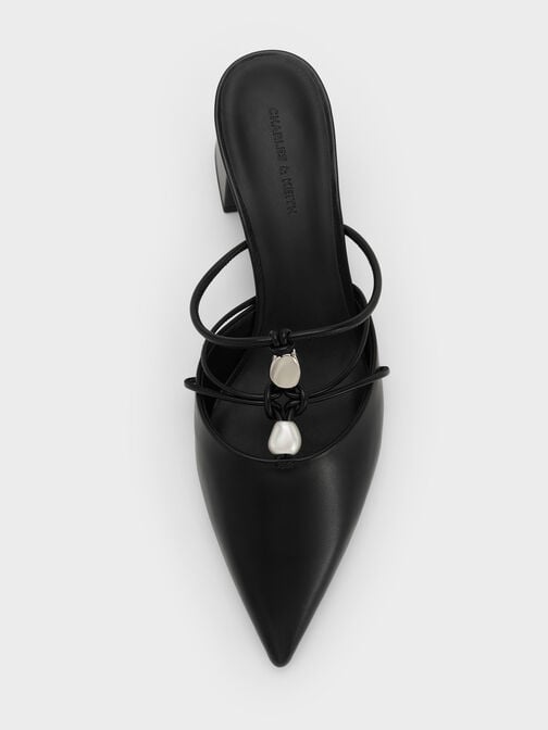 Georgie Bead Pointed Mules, Black, hi-res