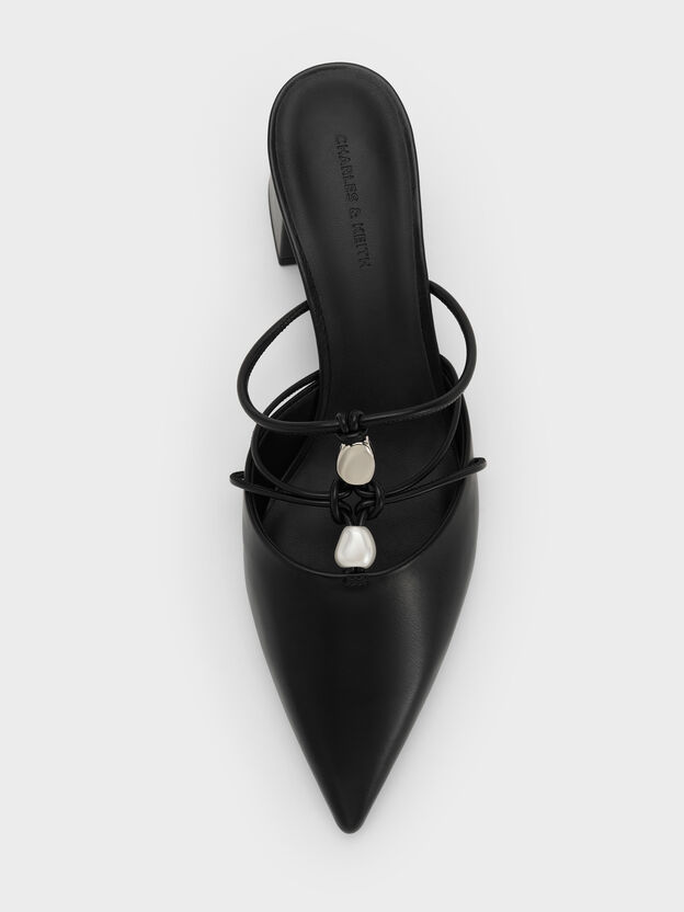 Georgie Bead Pointed Mules, Black, hi-res