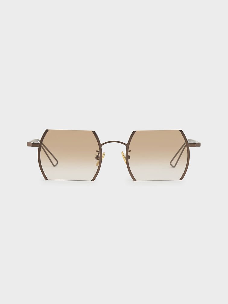 Cut-Off Frame Round Sunglasses, Brown, hi-res