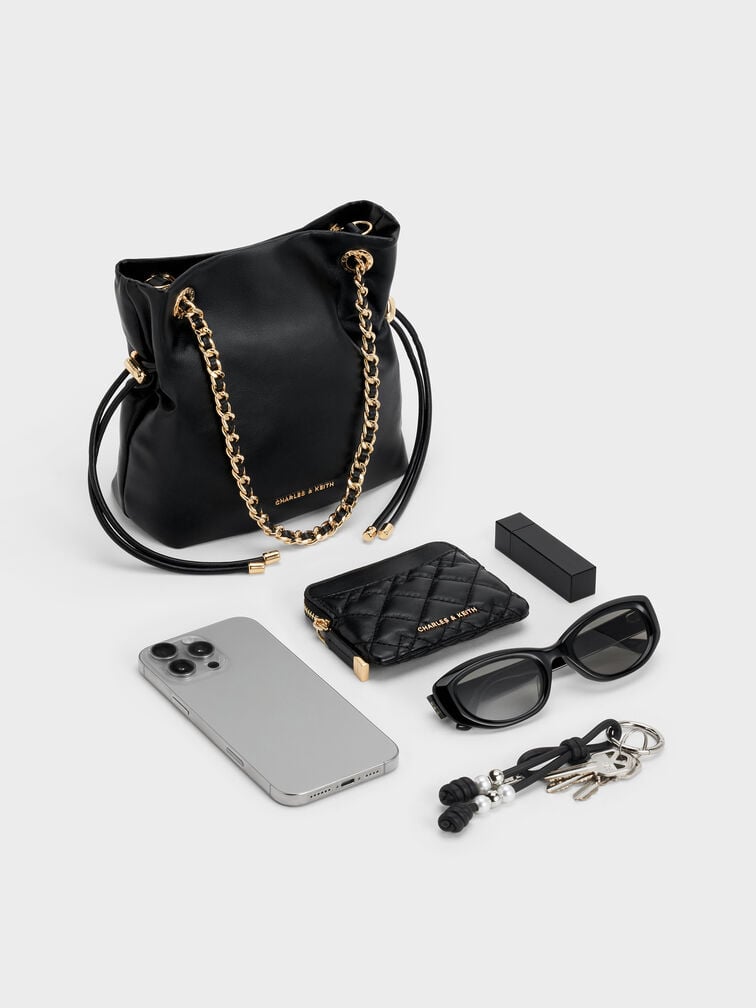 Bolso bandolera Arya con doble asa y correa trenzada, Negro, hi-res