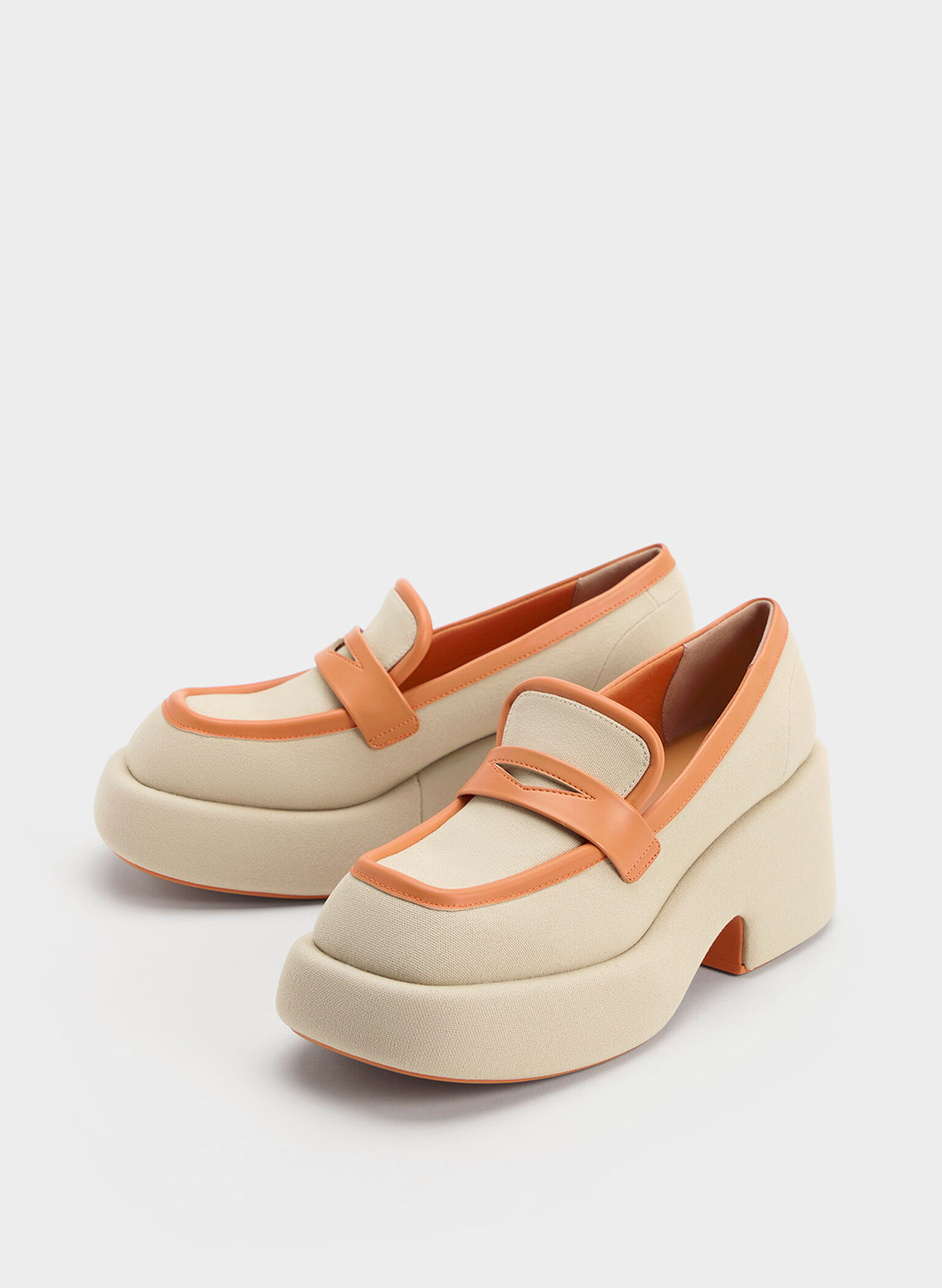 Leni Canvas Platform Loafers, Orange, hi-res