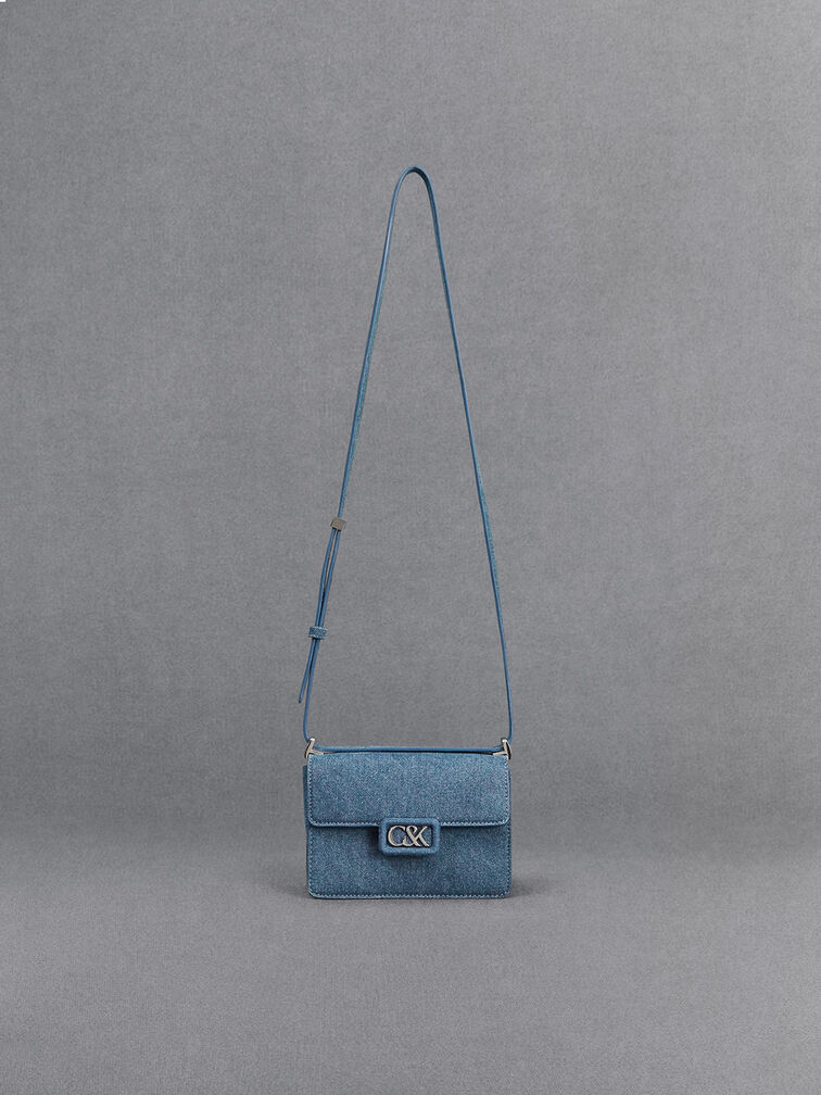 Denim Boxy Bag, Blue, hi-res