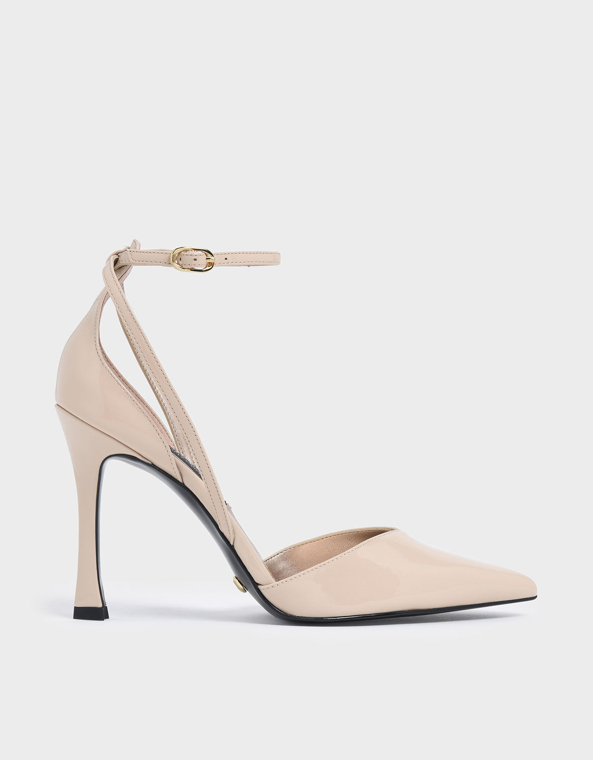 Nude V-Cut Patent Leather Ankle Strap 
