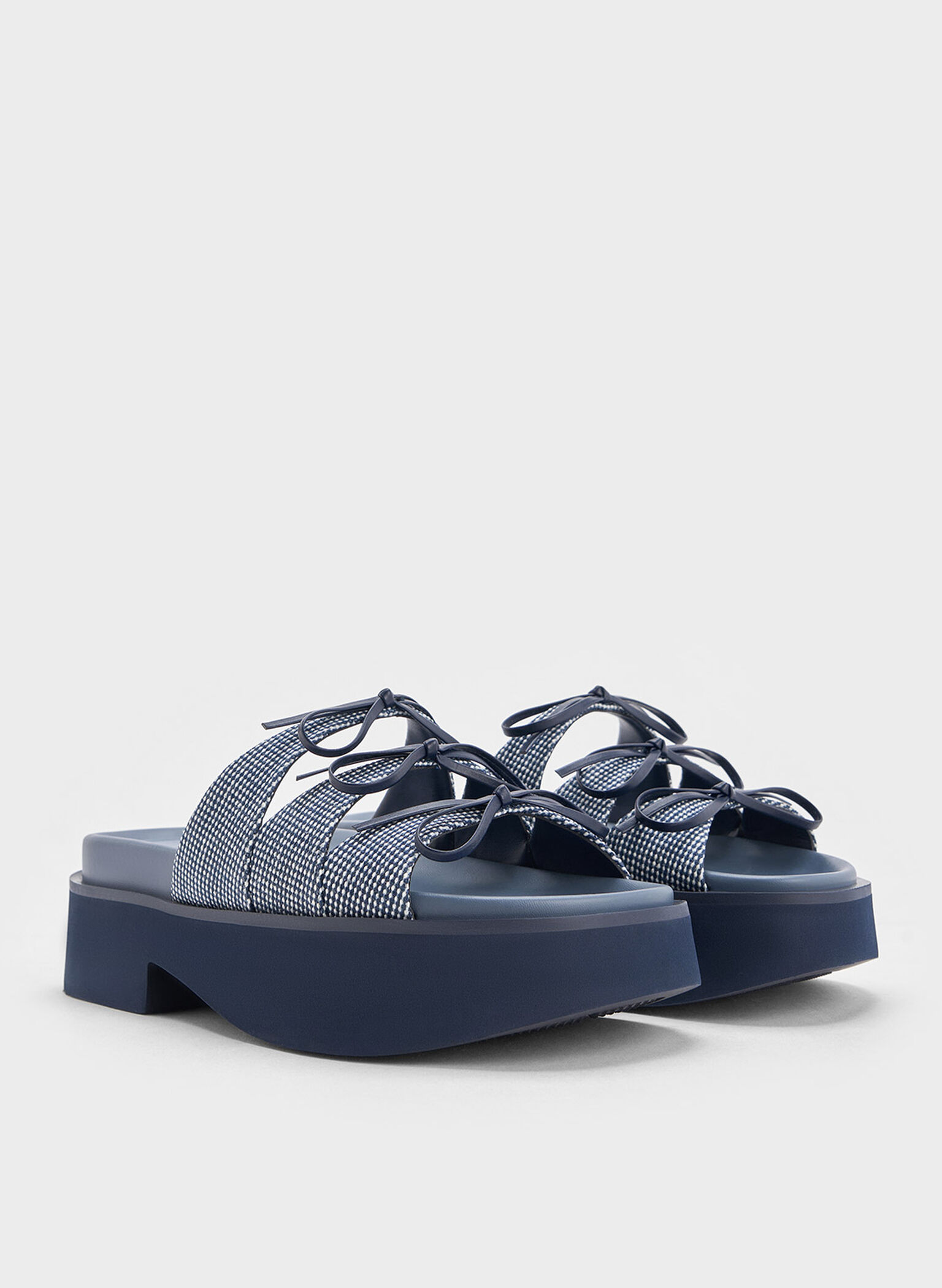 Dorri Textured Triple-Bow Platform Sandals, Blue, hi-res