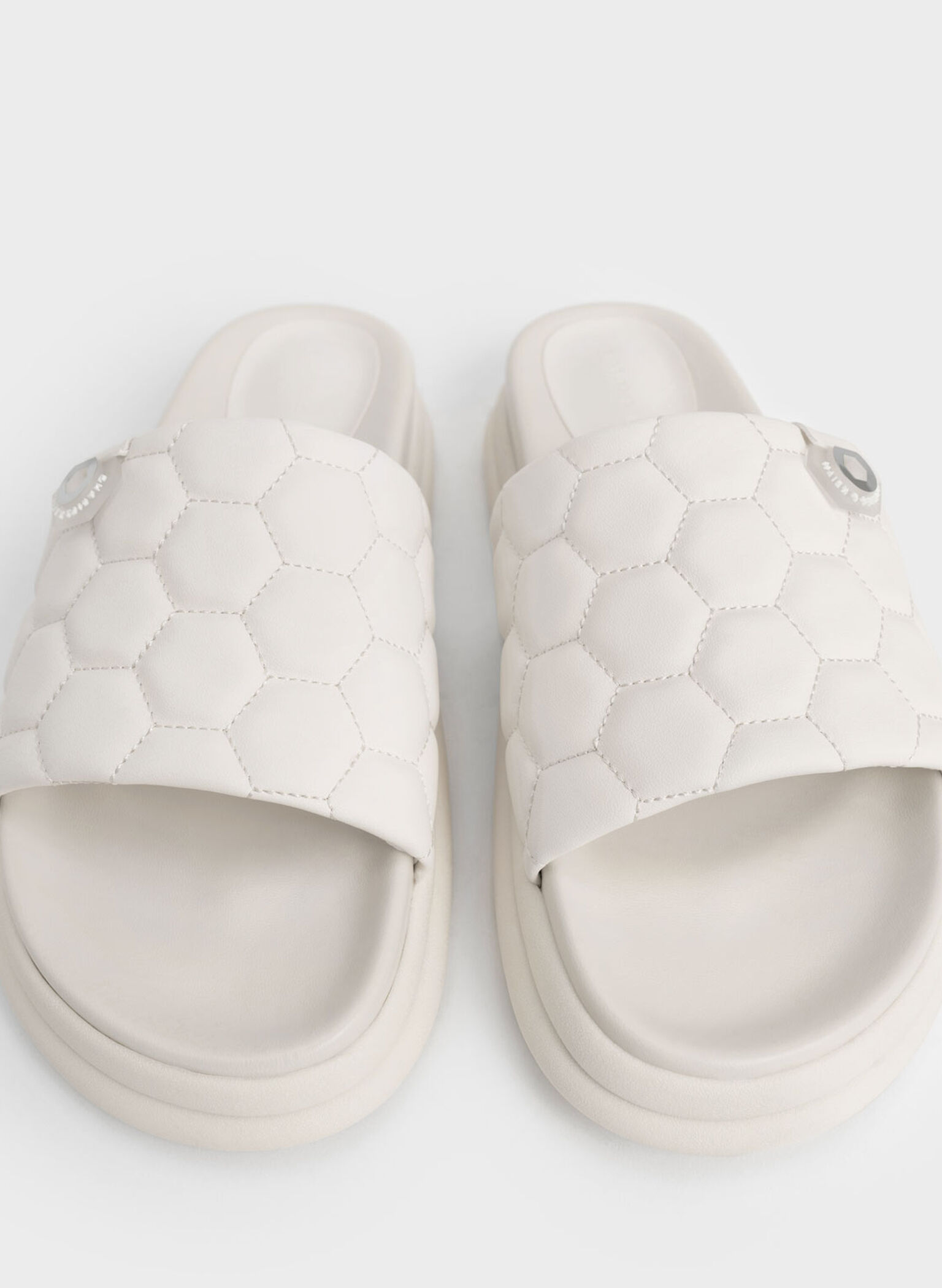 Textured Flatform Sliders, Chalk, hi-res