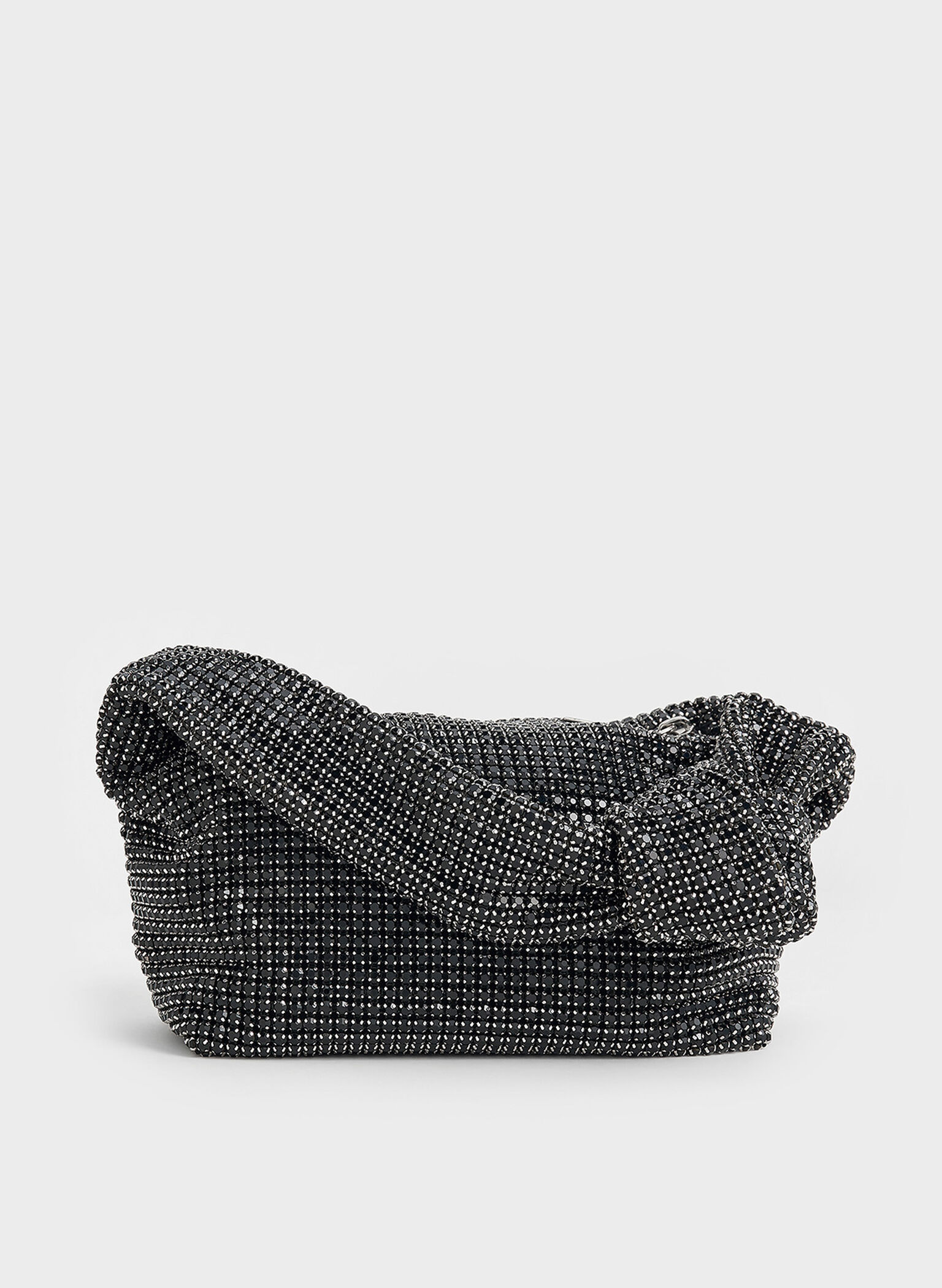Crystal-Embellished Knotted-Strap Shoulder Bag, Noir, hi-res