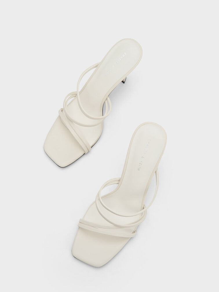 Asymmetric Square-Toe Heeled Mules, Cream, hi-res