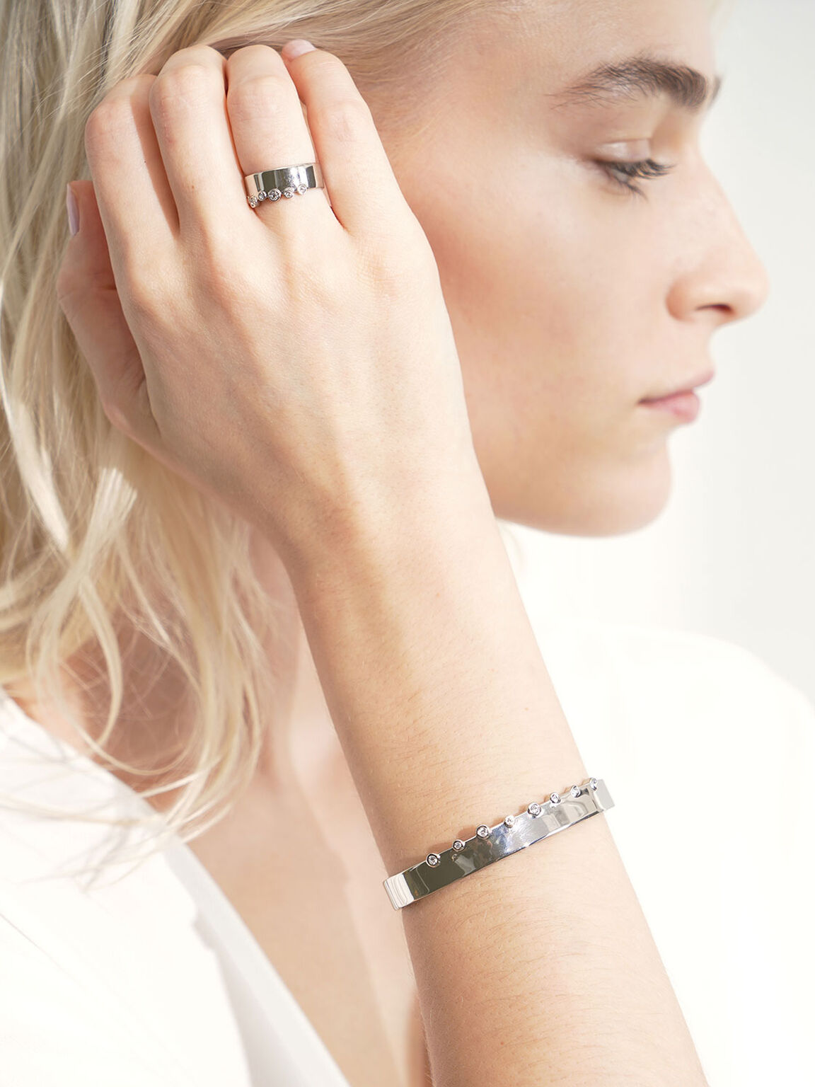 Swarovski® Crystal Studded Ring, Silver, hi-res