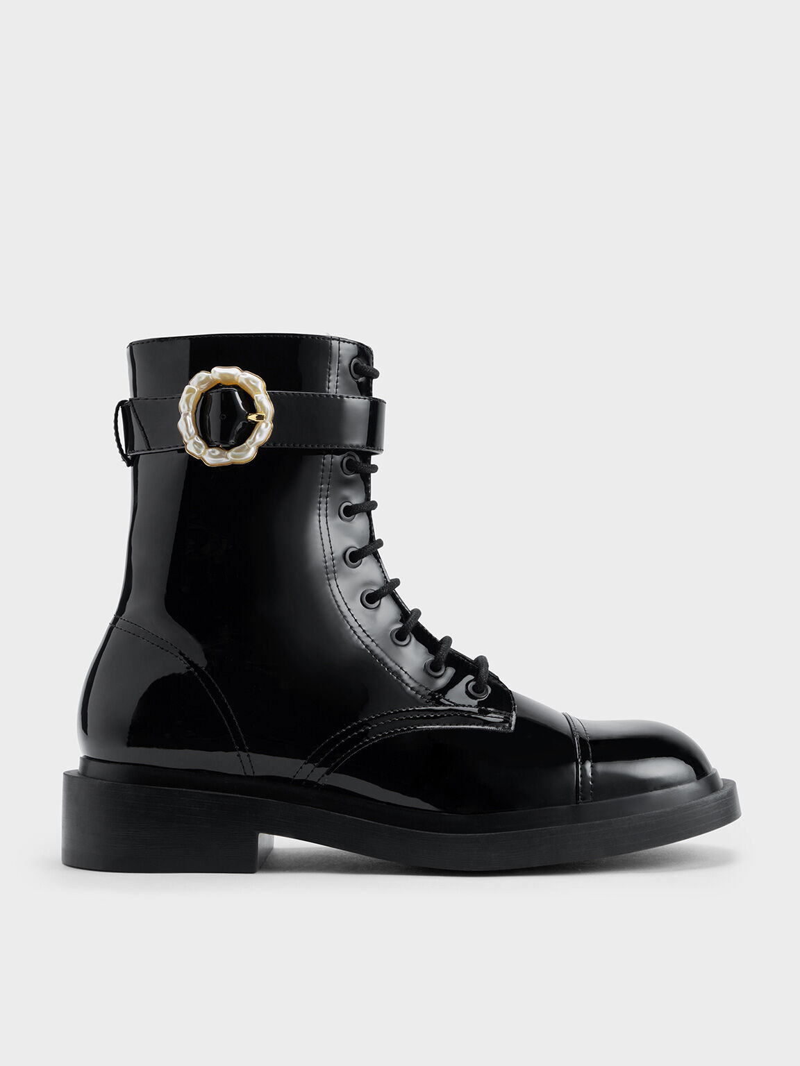 Black ankle strap boots top