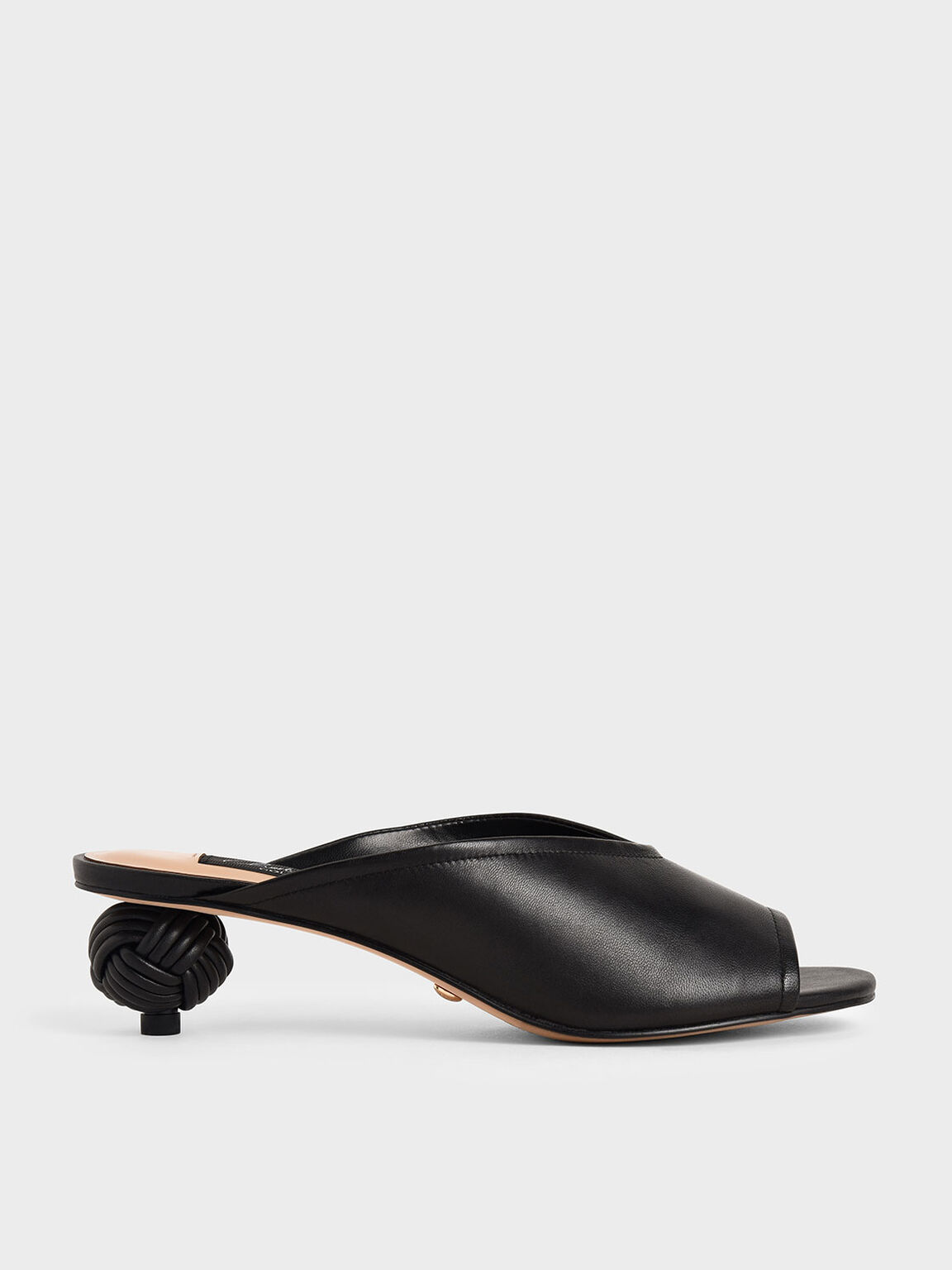 Black Leather Sculptural Heel Open Toe Mules | CHARLES & KEITH US