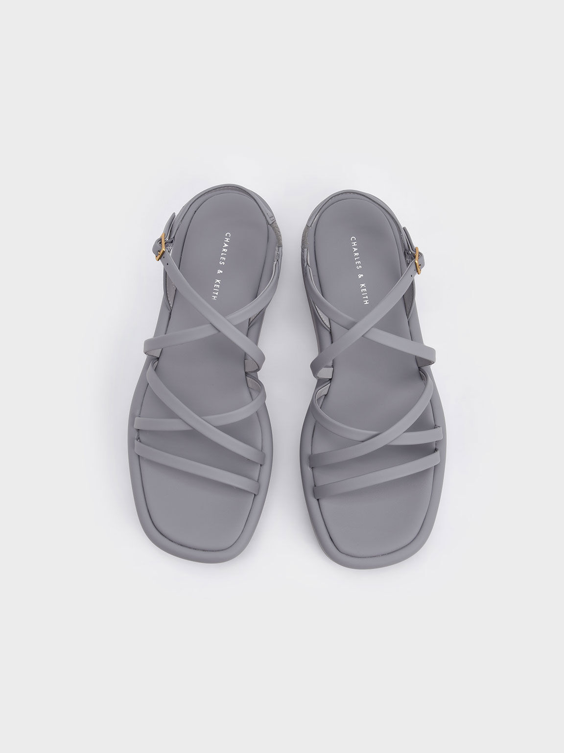 Strappy Padded Flatforms, Grey, hi-res