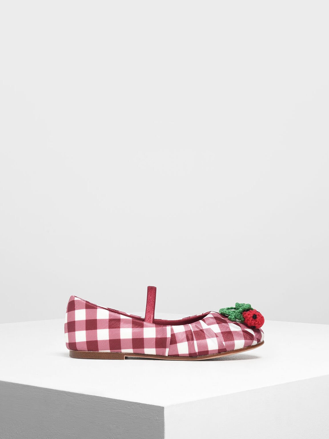 兒童櫻桃格紋平底鞋, 紅色, hi-res