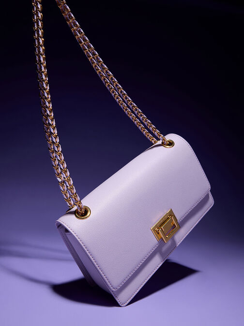 Metallic Accent Front Flap Bag, Lilac, hi-res