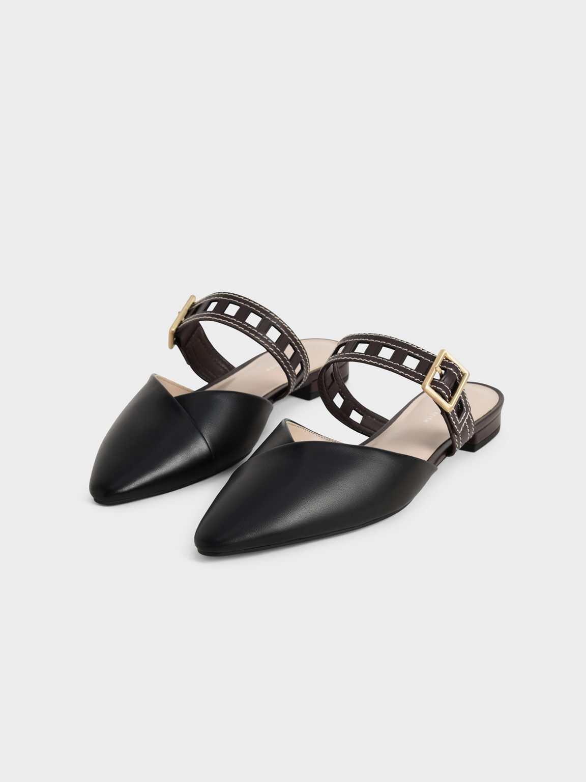 Black Cut-Out Strap Flat Mule Pumps - CHARLES & KEITH SG