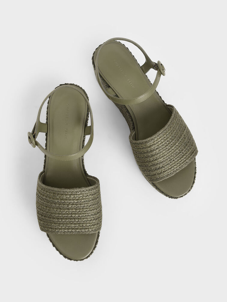 Espadrille Platform Sandals, Olive, hi-res