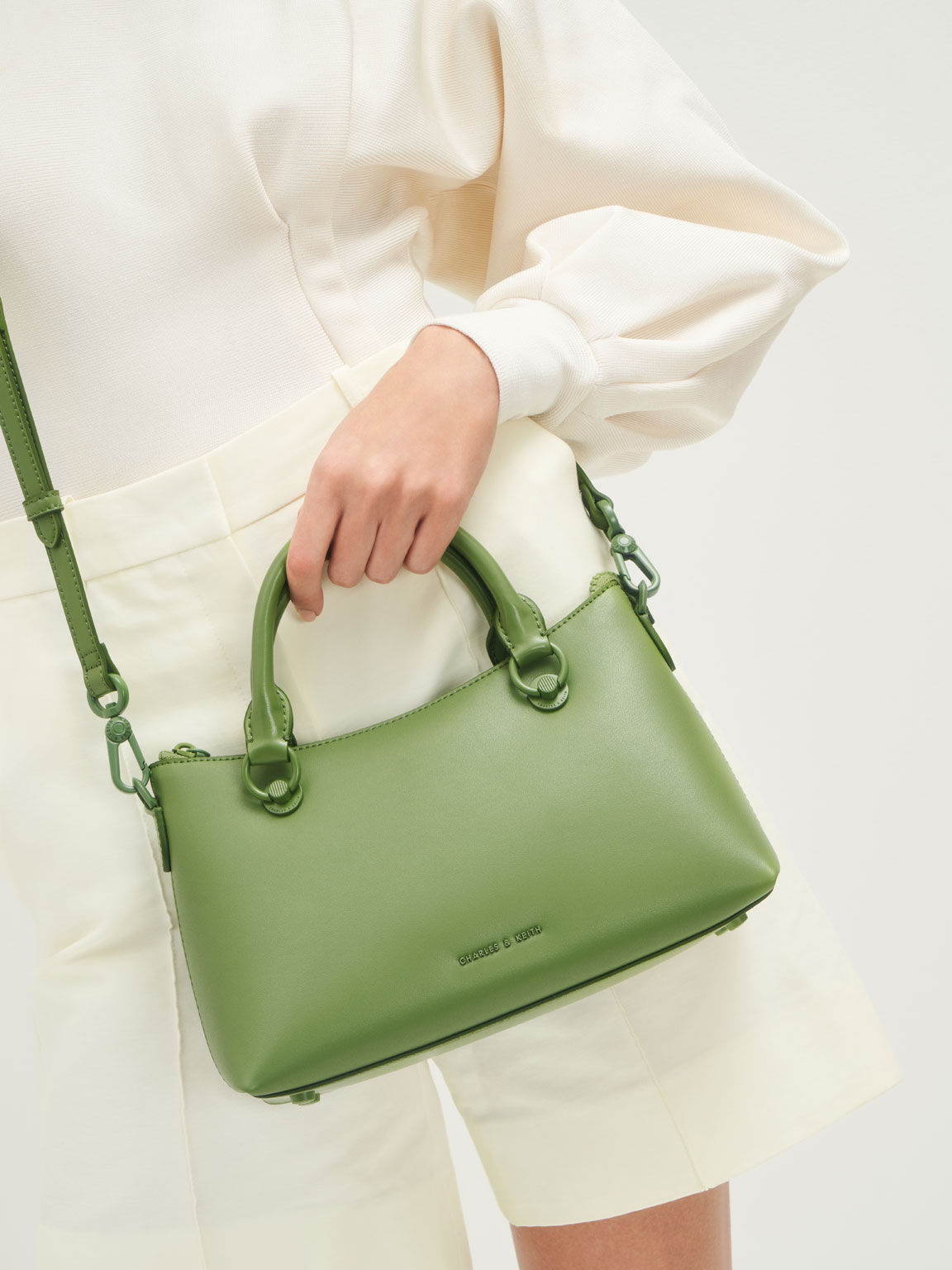 Double Handle Shoulder Bag, Green, hi-res