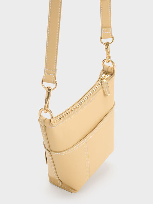 Bolso al hombro Anthea con detalle de puntadas, Beige, hi-res