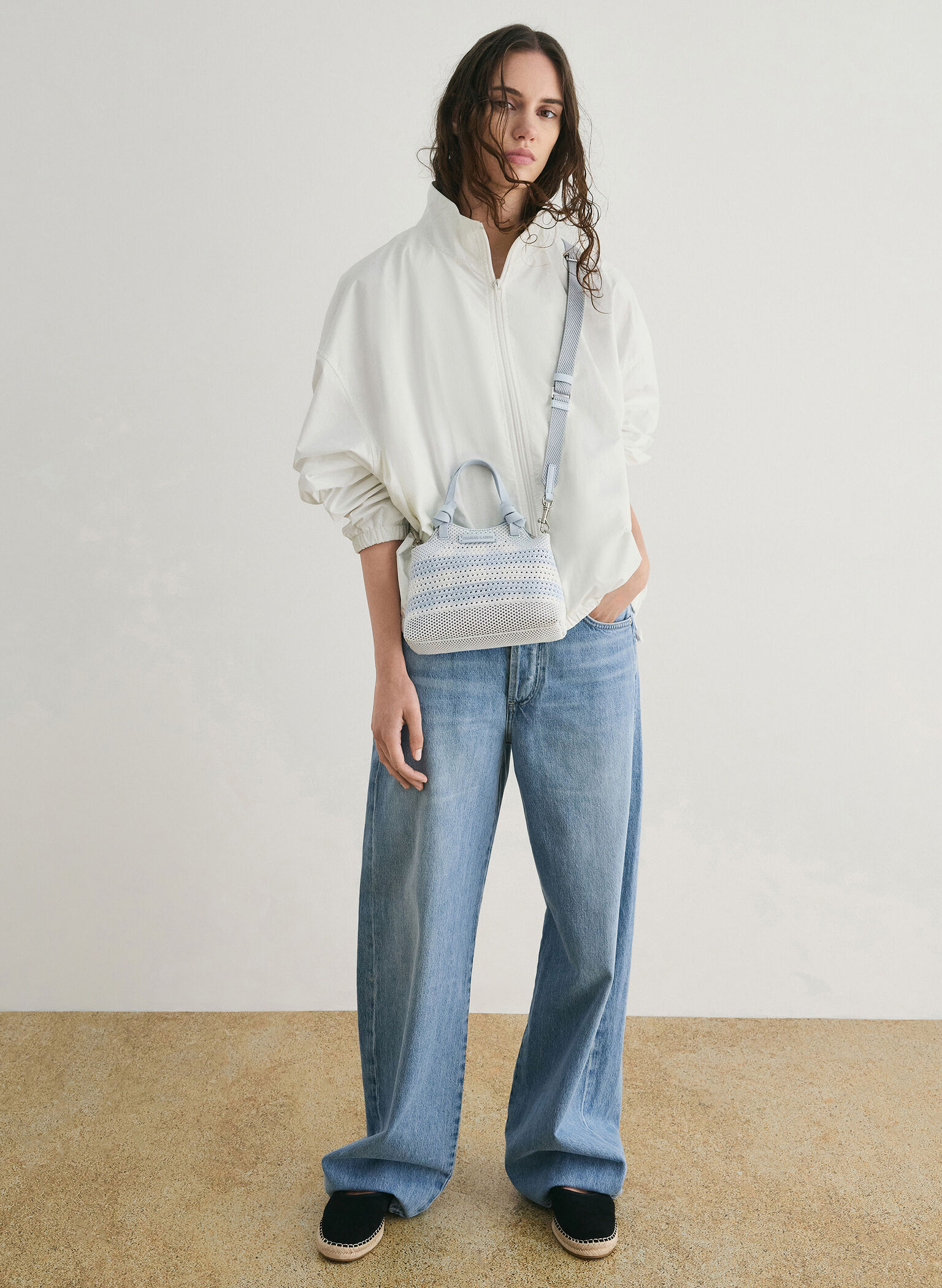 Ida Checkered Knotted Handle Tote Bag​, Sea Salt Blue, hi-res