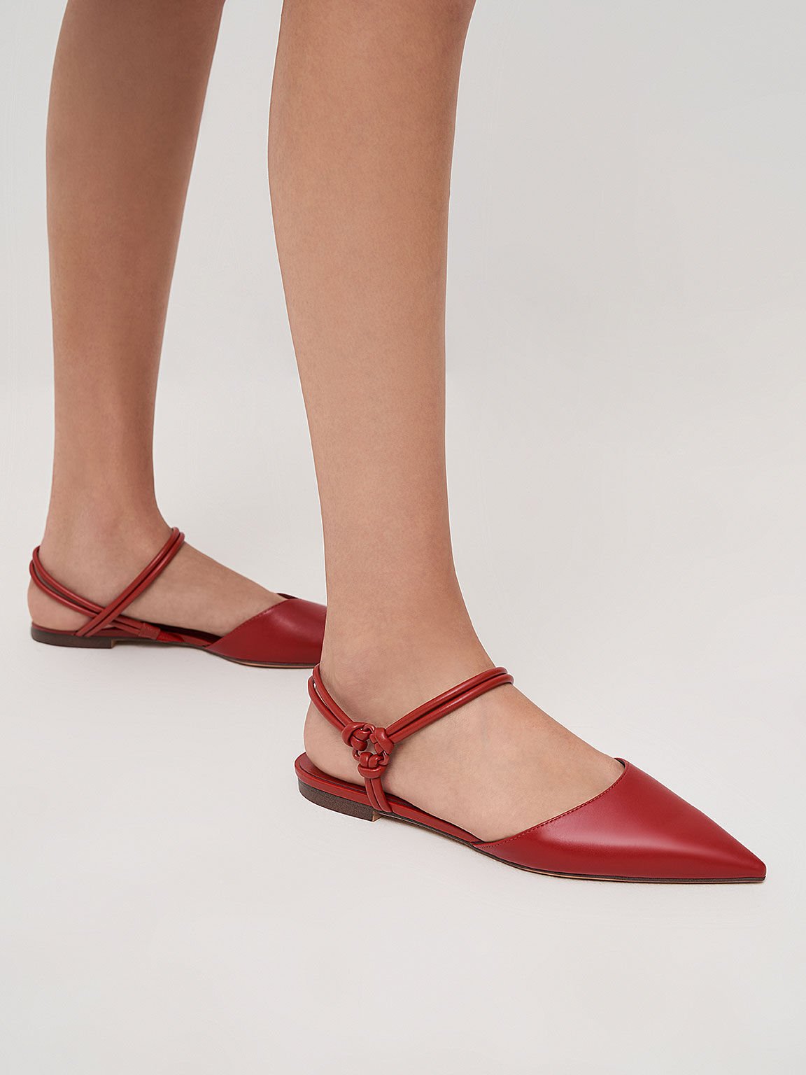 扭結尖頭平底鞋, 紅色, hi-res