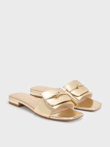 Metallic Knotted Accent Slide Sandals, Light Gold, hi-res