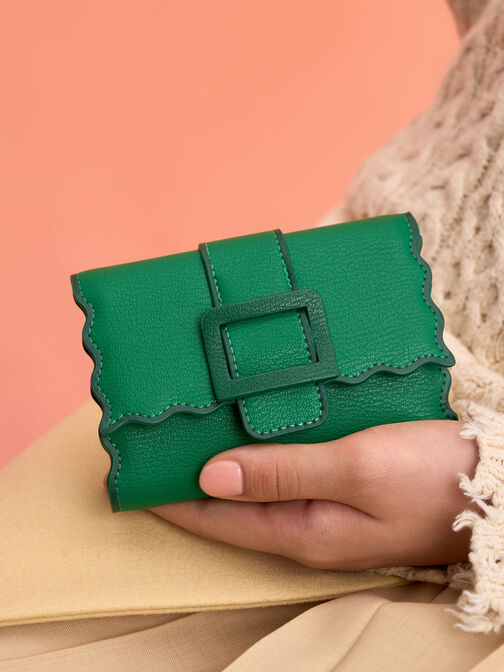 Waverly Scallop-Trim Wallet, Green, hi-res