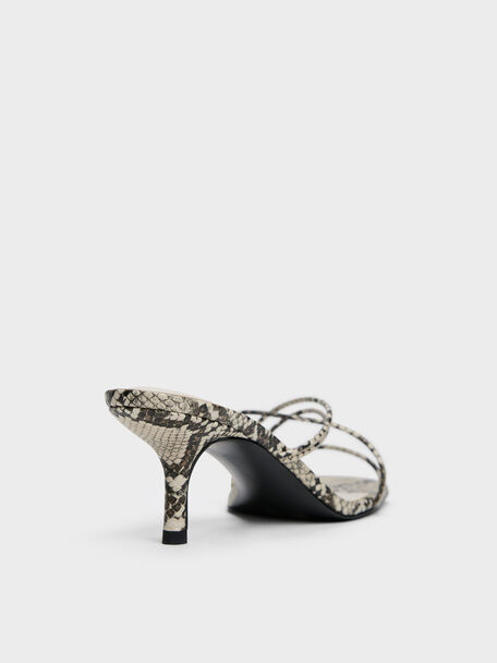 Snake-Print Strappy Heeled Sandals, Animal Print Natural, hi-res