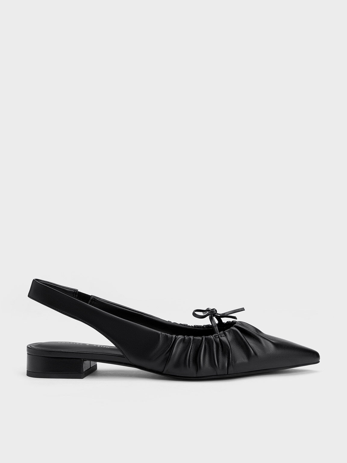 Black Bow Ruched Slingback Flats - CHARLES & KEITH LK