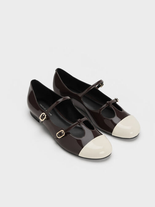 Double-Strap T-Bar Mary Janes, Dark Brown, hi-res