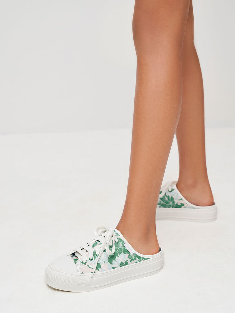 Linen Floral-Print Slip-On Sneakers, Multi, hi-res