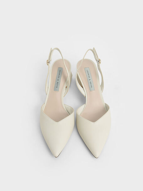 Trapeze Heel Slingback Pumps, Chalk, hi-res