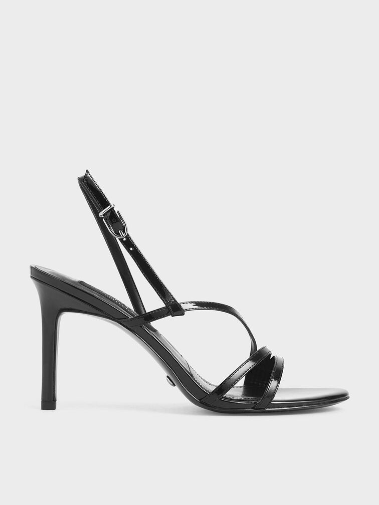 Patent Leather Strappy Heeled Sandals, Black, hi-res