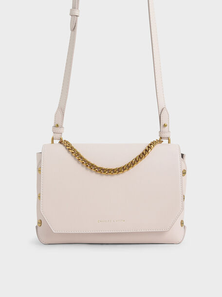 Chain Handle Shoulder Bag, Pink, hi-res