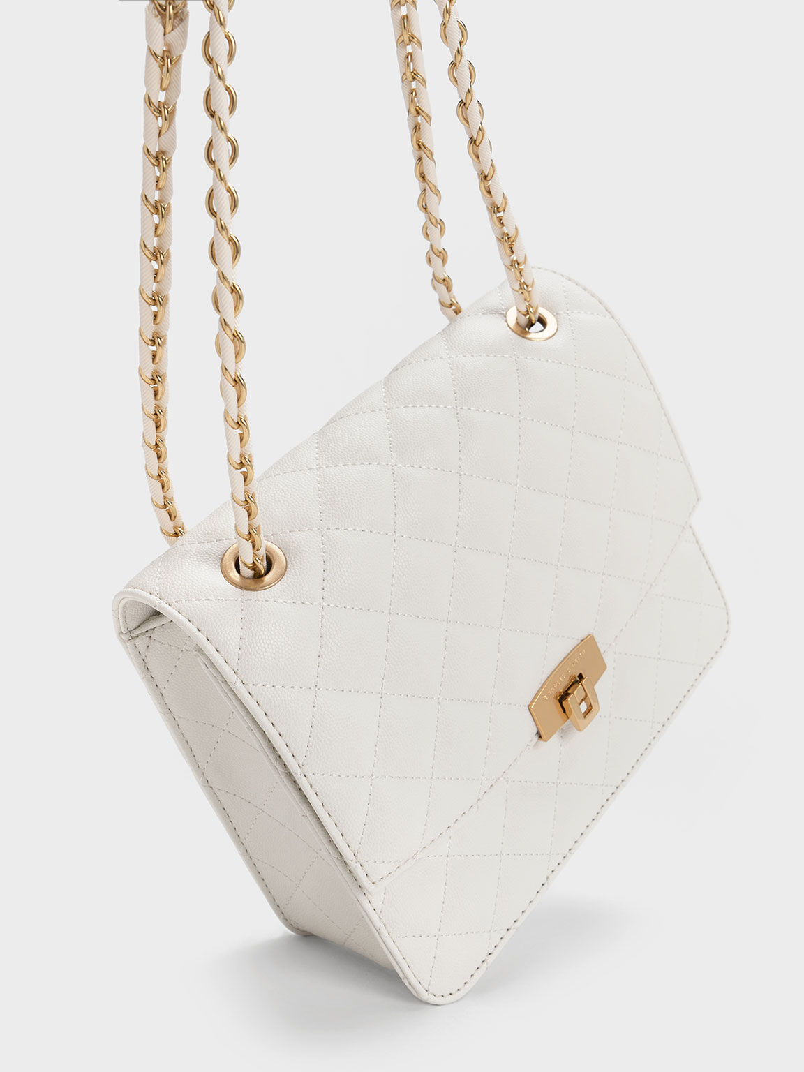 Quilted Chain Strap Bag White