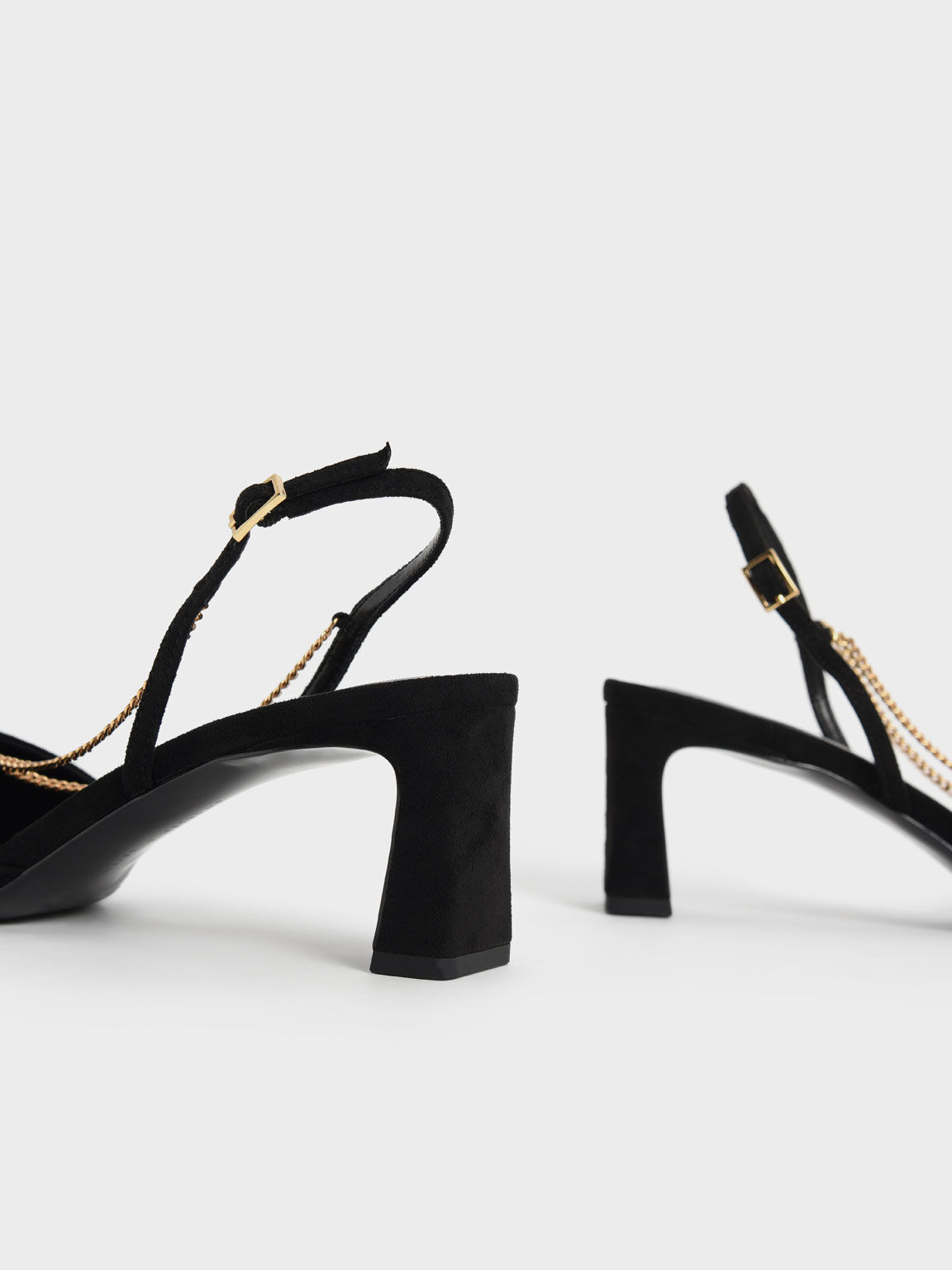 Textured Chain Strap Pumps, Black, hi-res